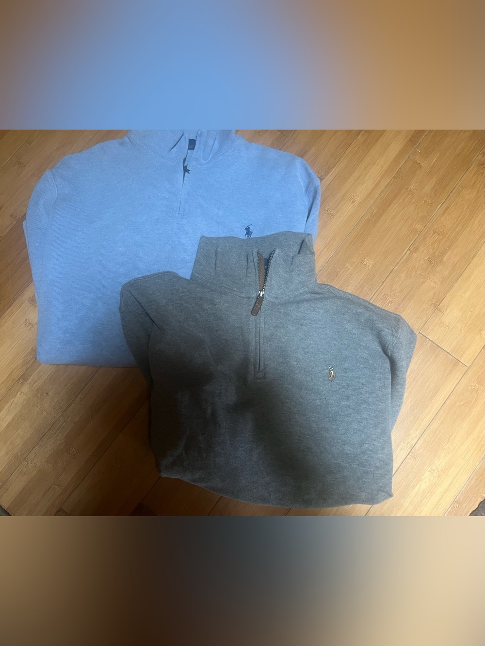 Polo Half-Zips Cotton Blend Sweater - Gray & blue (pair)